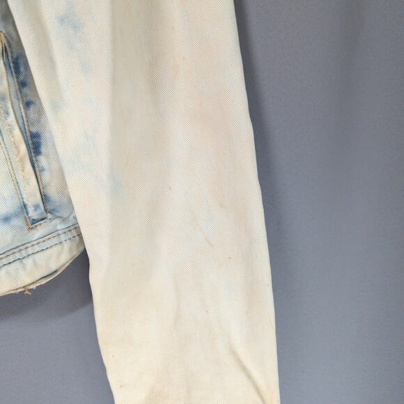 Free People Denim Jacket Womens 10 Blue Acid Wash Distressed Trucker Cropped - Picture 8 of 12